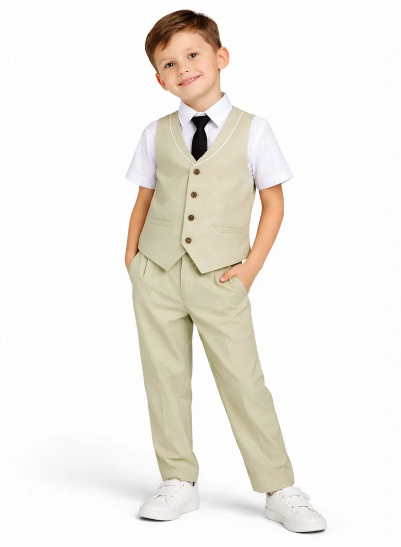 victor and jane Neutral Waistcoat, Shirt, Trousers & Tie Set
